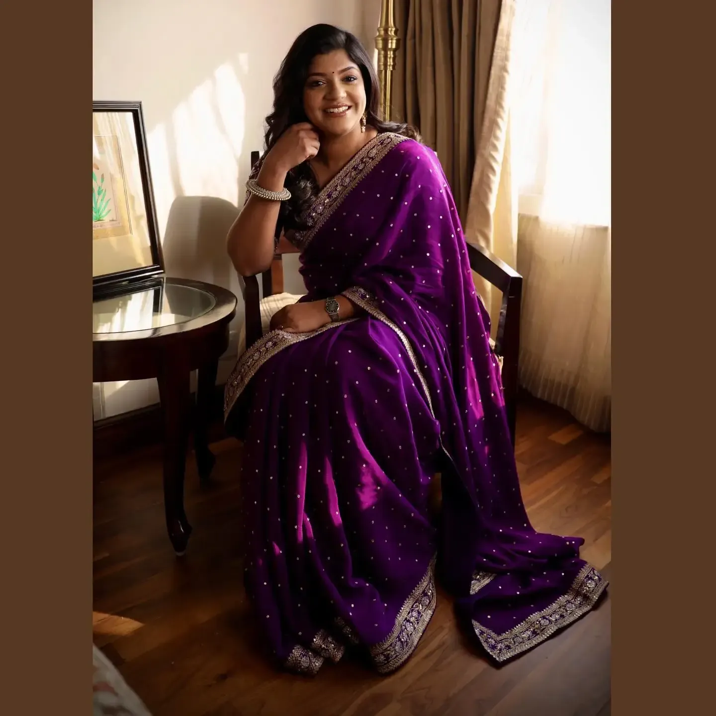 South Indian Actress Aparna Balamurali in Traditional Violet Saree